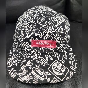 Keith Haring All Over Print 5-Panel Camper Hat Cap Adjustable Strap Mens Black